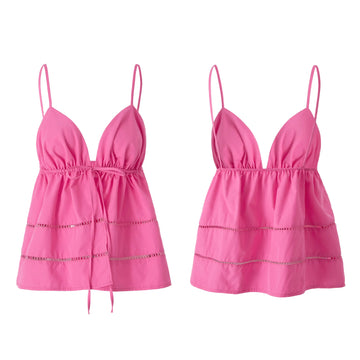 MQTIME  -  Women's Y2K Vintage Babydoll Camisoles Solid Color Open Front Tie-up Hollow Out Vest Cropped V-Neck A-Line Tank Tops